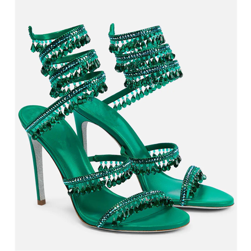 Peep Toe Heels - Seksowne zielone sandały na szpilce z