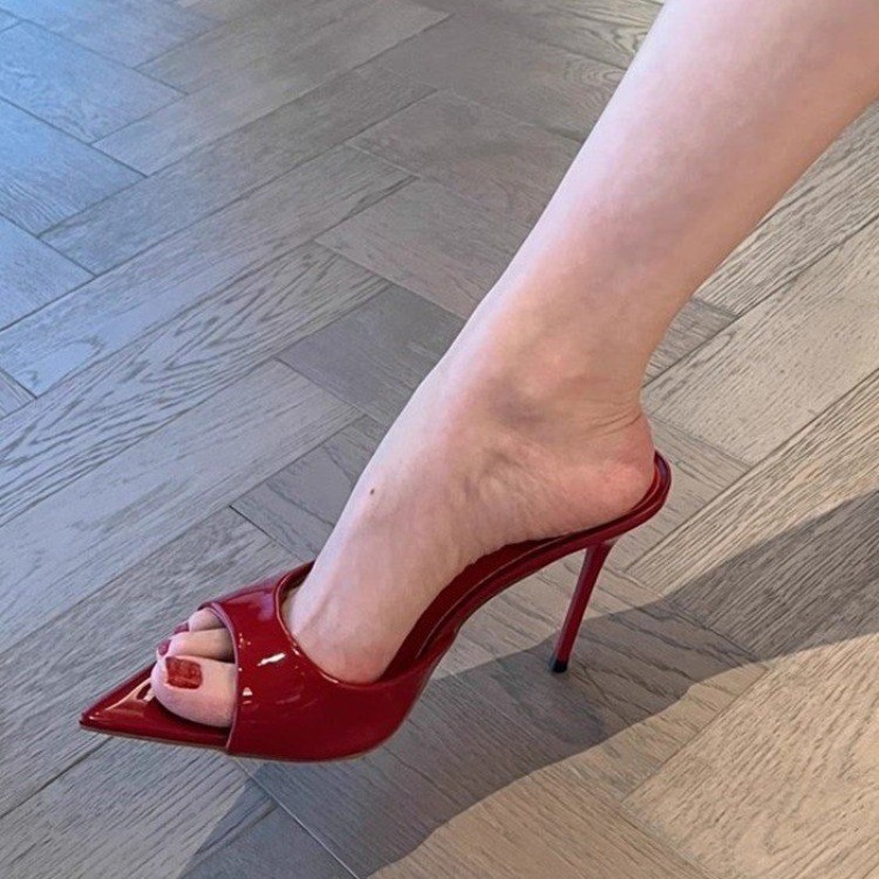 Peep Toe Heels - Modne klapki damskie na cienkim wysokim