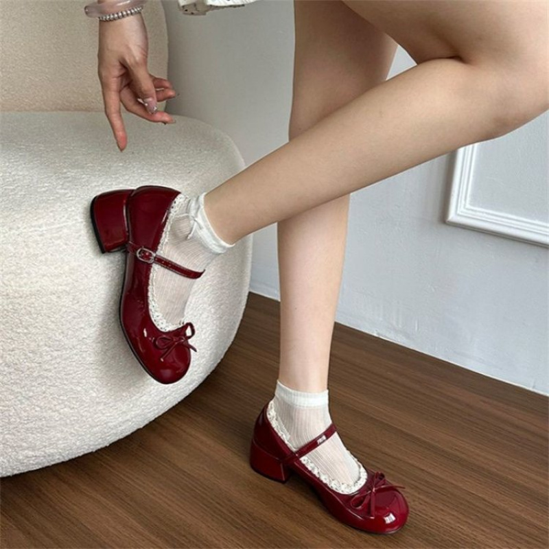 Women'S Shoes Burgundy - Damskie buty Mary Jane na wiosnę/jesień