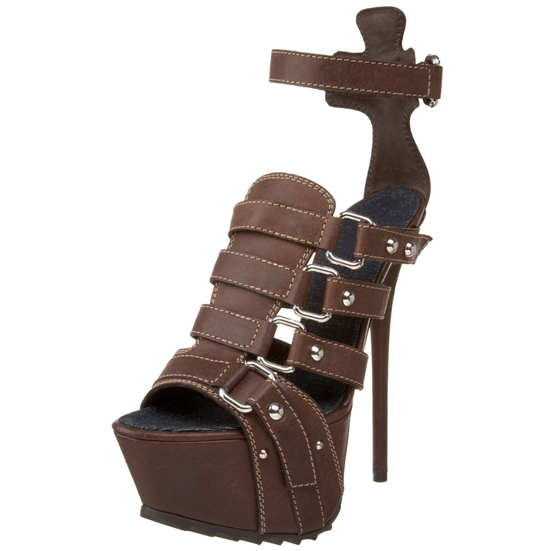Peep Toe Heels - Sandały z metalowymi nitami, paskami i