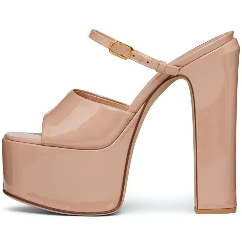 Peep Toe Heels - Sandały damskie podwyższające na platformie, okrągły
