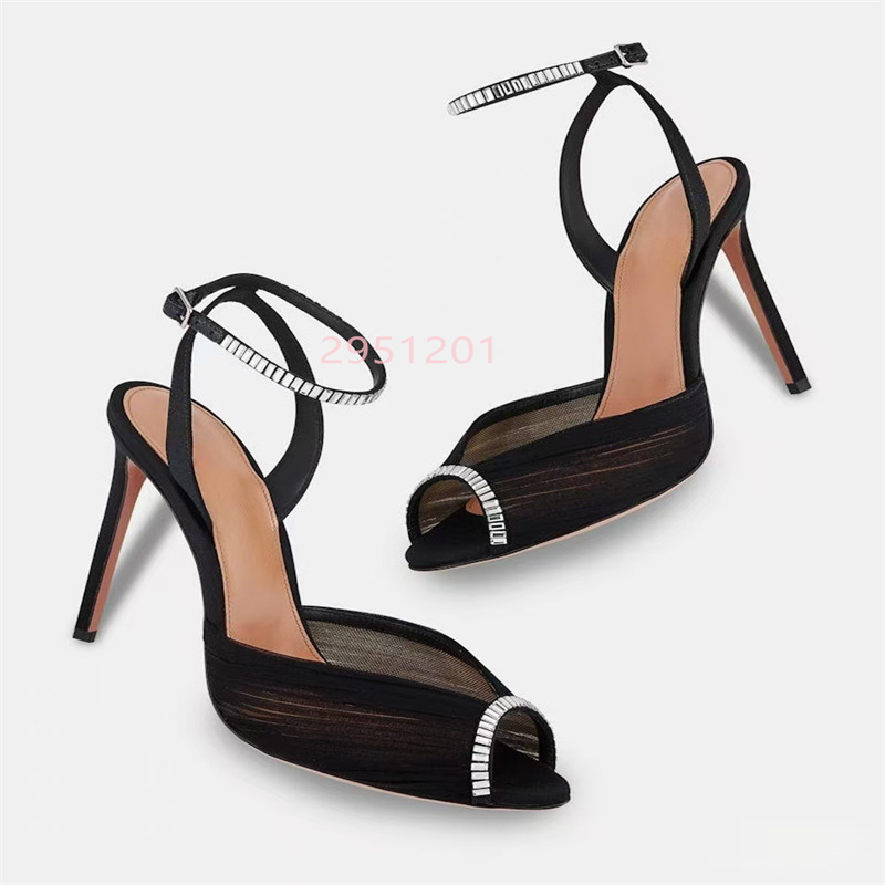 Peep Toe Heels - Kryształowe sandały damskie z ostrym noskiem,