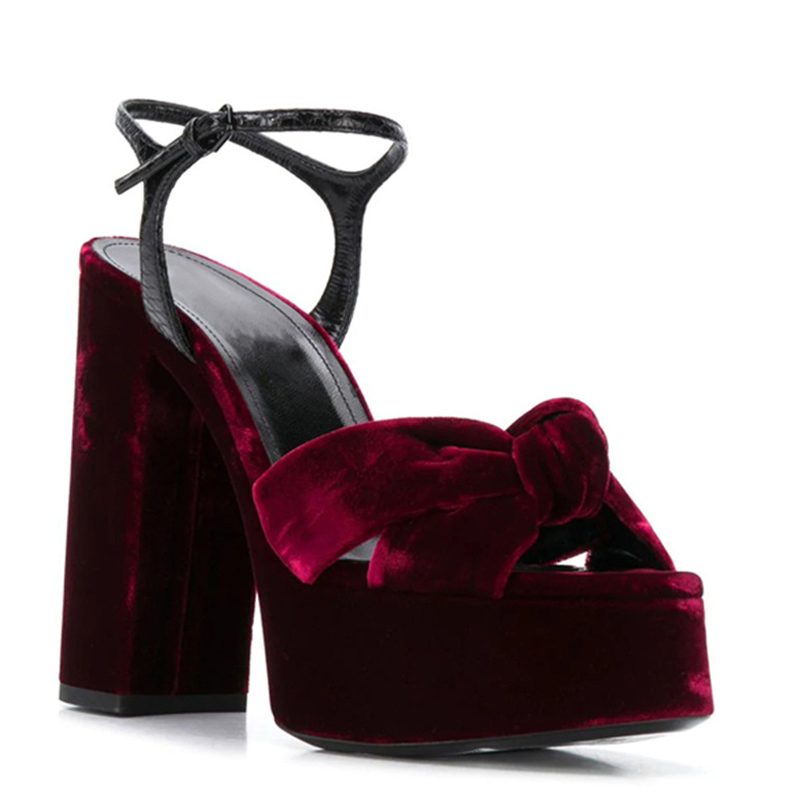Burgundy Velvet Knot Peep Toe  – Women'S Shoes Burgundy recenzja i cena