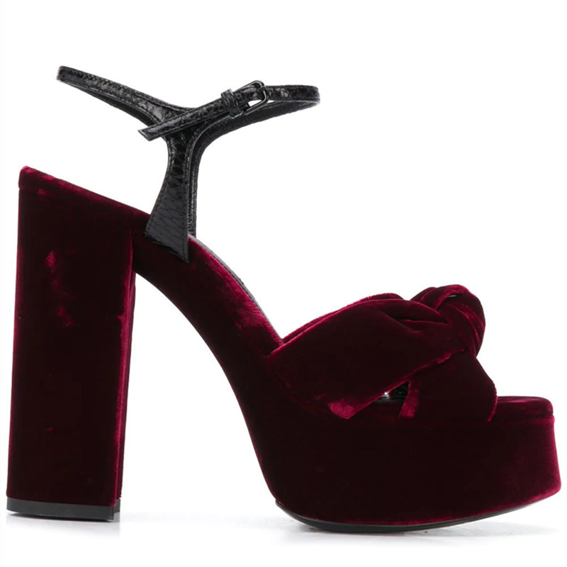 Burgundy Velvet Knot Peep Toe  – Women'S Shoes Burgundy recenzja i cena